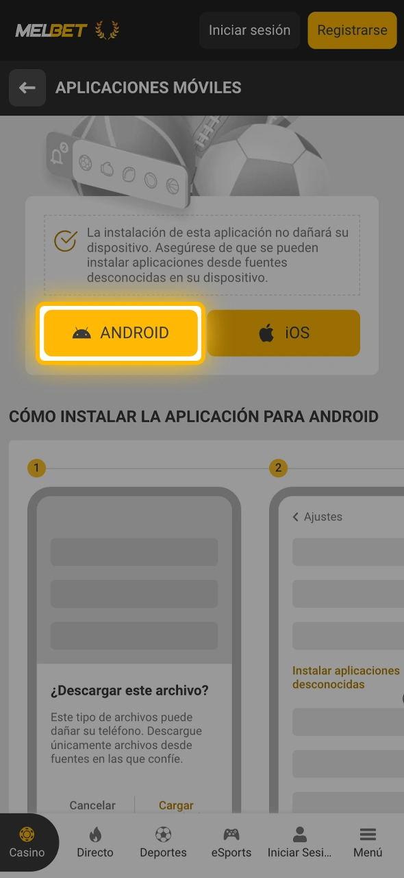 Bajá el instalador oficial de la app Melbet directamente a tu dispositivo.