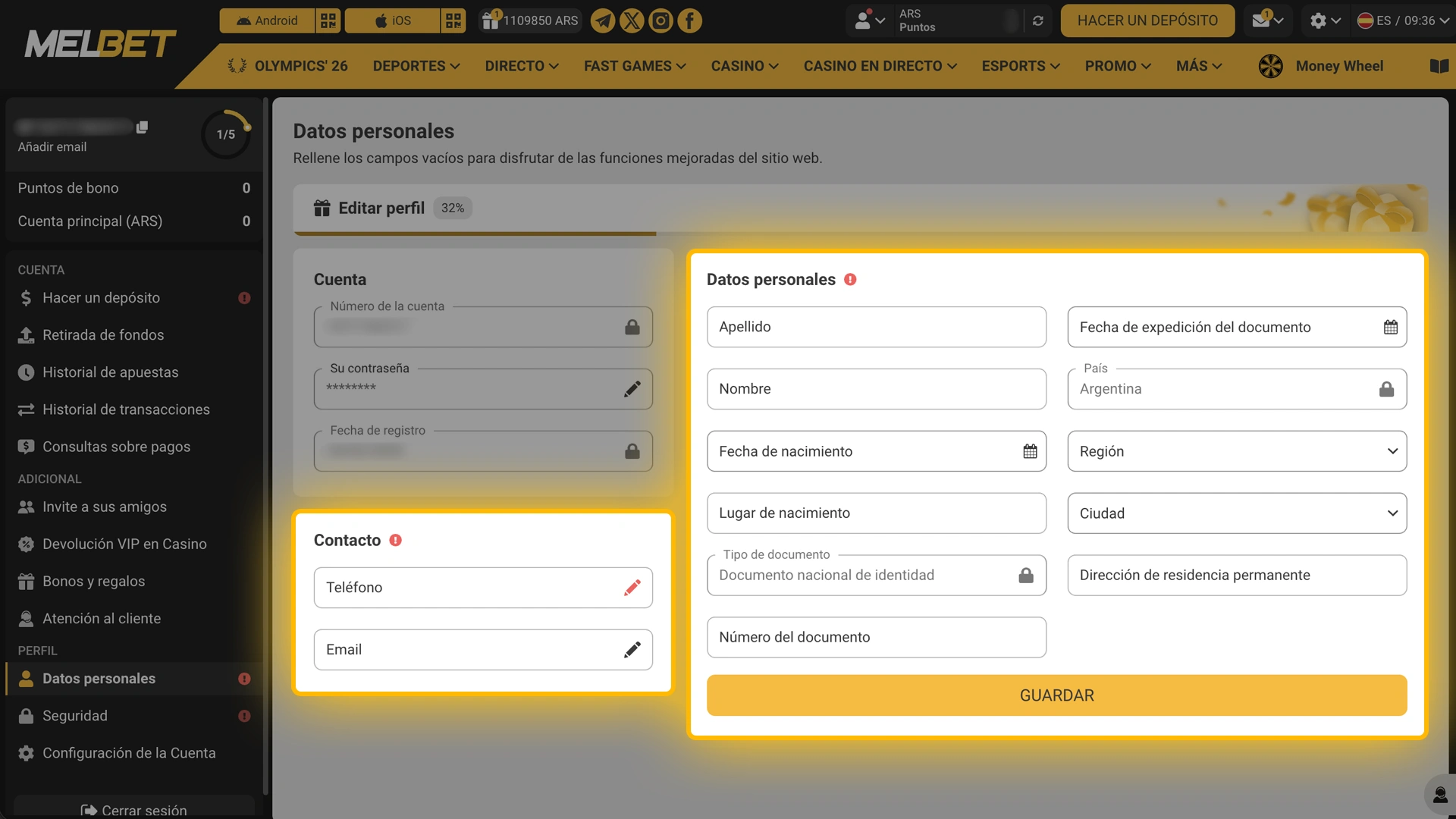 Validá tus datos personales y de contacto para asegurar la transparencia de tu perfil en Melbet.