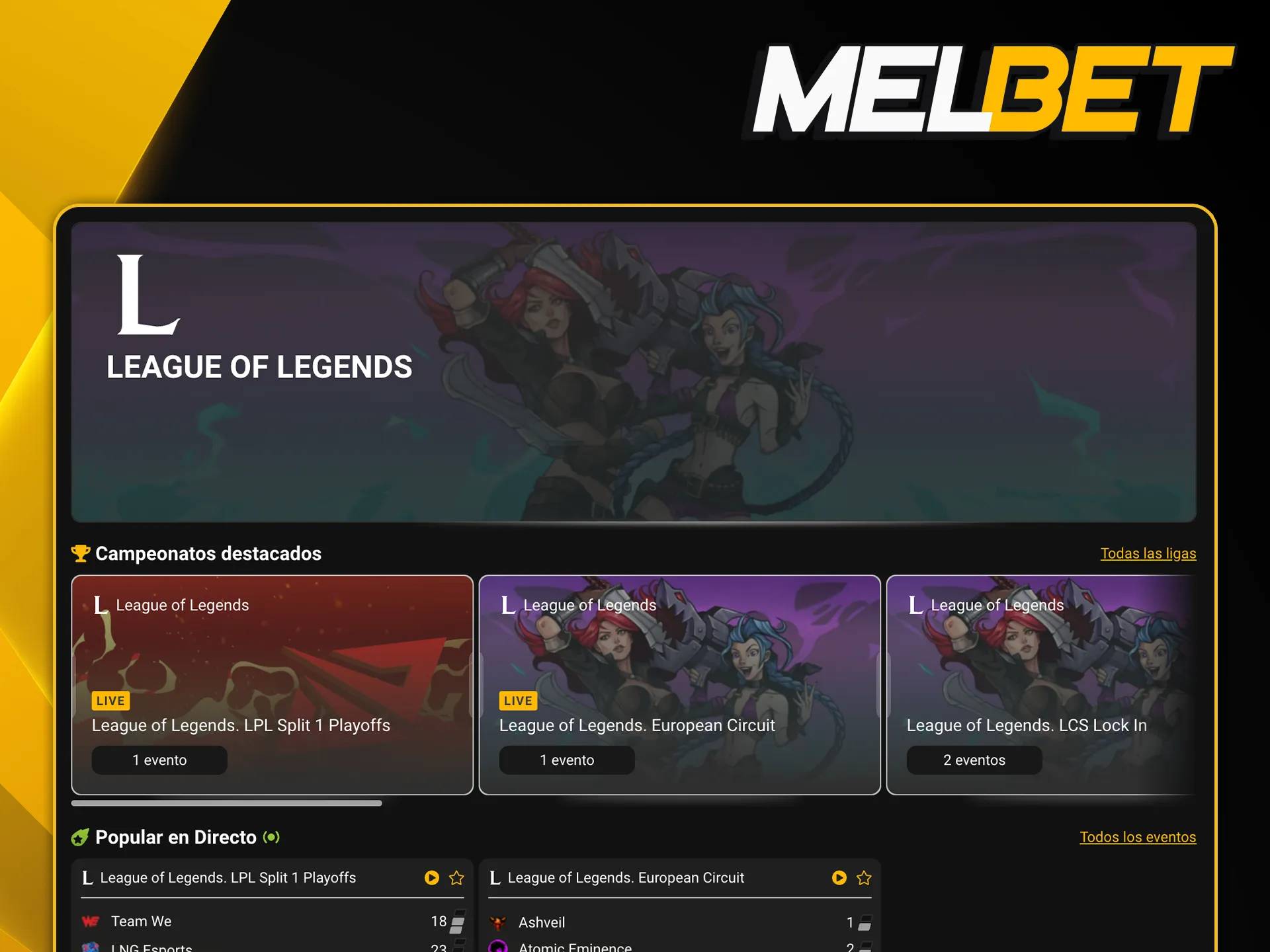 Seguí la LLA y los mundiales de LoL realizando apuestas en tiempo real a través de Melbet.