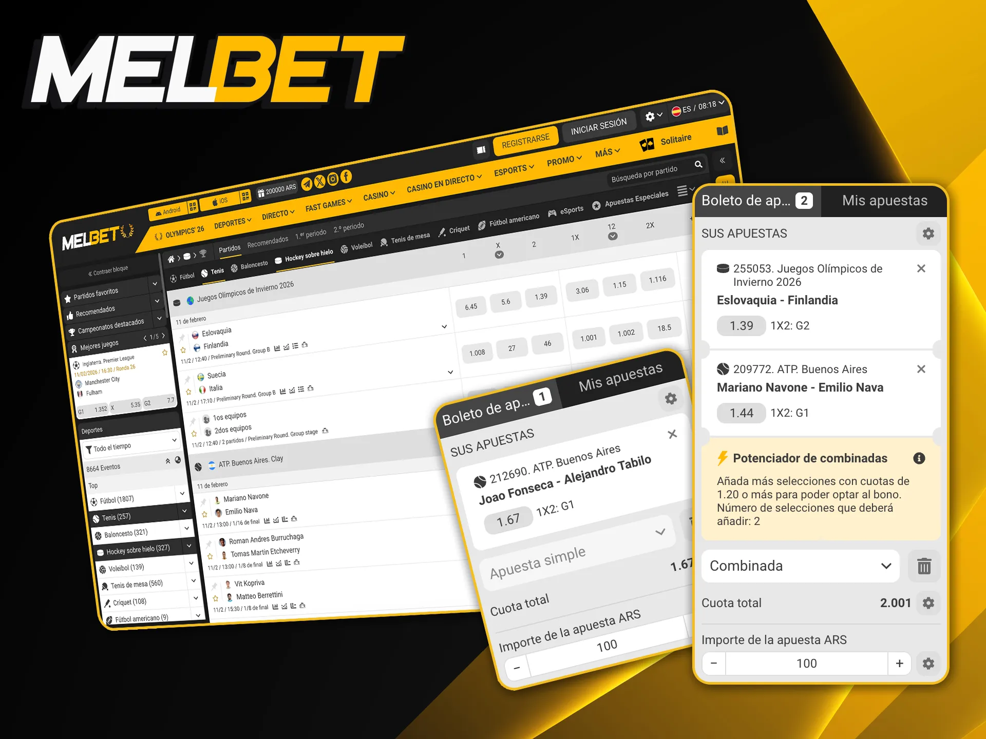 Información sobre apuestas simples, combinadas y de sistema que podés armar en tu cuenta de Melbet.